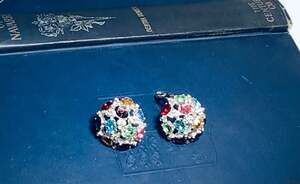 Vintage Bellini Rainbow Cluster large clip on Rhinestone designer earrings